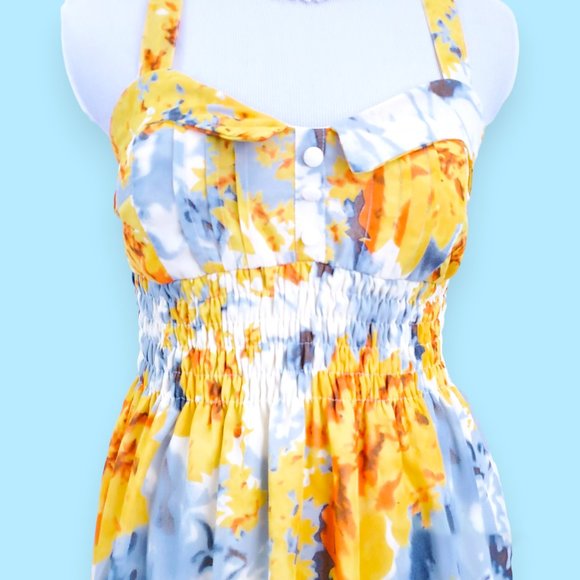 Flowy Floral Watercolor Chiffon Halter Dress with Buttons M - Picture 2 of 7